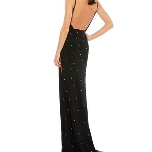 Black Mac Duggal Embellished Open Back Gown